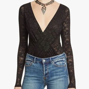 Free People Womens Sheer Faux-Wrap Bodysuit Jumpsuit - NWT - medium